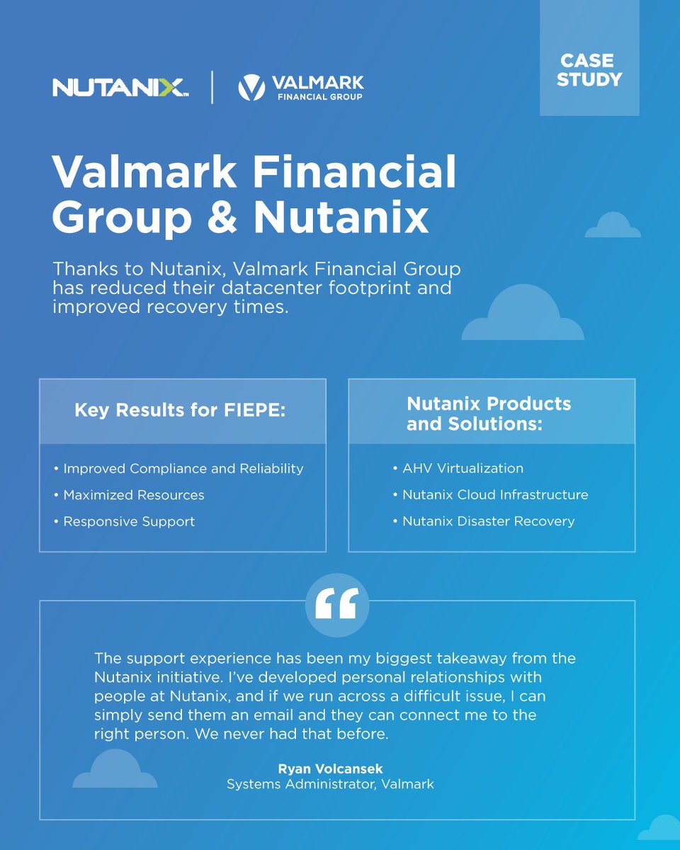 natcom_sa's tweet photo. Reducing your datacenter footprint AND improving recovery times? It’s possible with #Nutanix Disaster Recovery-just ask @ValmarkFG: https://t.co/5Nx6Qv35vb #NutanixStories https://t.co/TXW0mhRsmk