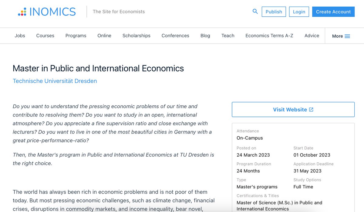 Christian Lessmann (@econ_lessmann) on Twitter photo 🚨Call for applications
We have a new master's program in Public and International Economics (100% English) <a href="/tudresden_de/">TU Dresden</a>. Interested? Then check out the details at
tu-dresden.de/bu/wirtschaft/…
or at inomics.com
Deadline for applications is May, 31 🚨Call for applications
We have a new master's program in Public and International Economics (100% English) <a href="/tudresden_de/">TU Dresden</a>. Interested? Then check out the details at
tu-dresden.de/bu/wirtschaft/…
or at inomics.com
Deadline for applications is May, 31