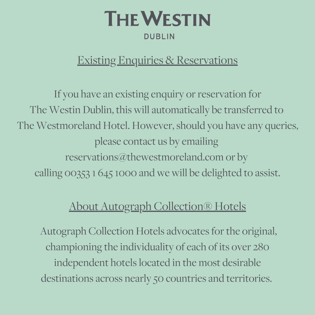 collegegreenhd's tweet photo. ''The Westin Dublin is about to begin a new and exciting chapter!''

Our General Manager, Joanne Dillon is delighted to make an exciting announcement on behalf of The Westin Dublin. https://t.co/p6iXsO1hhk