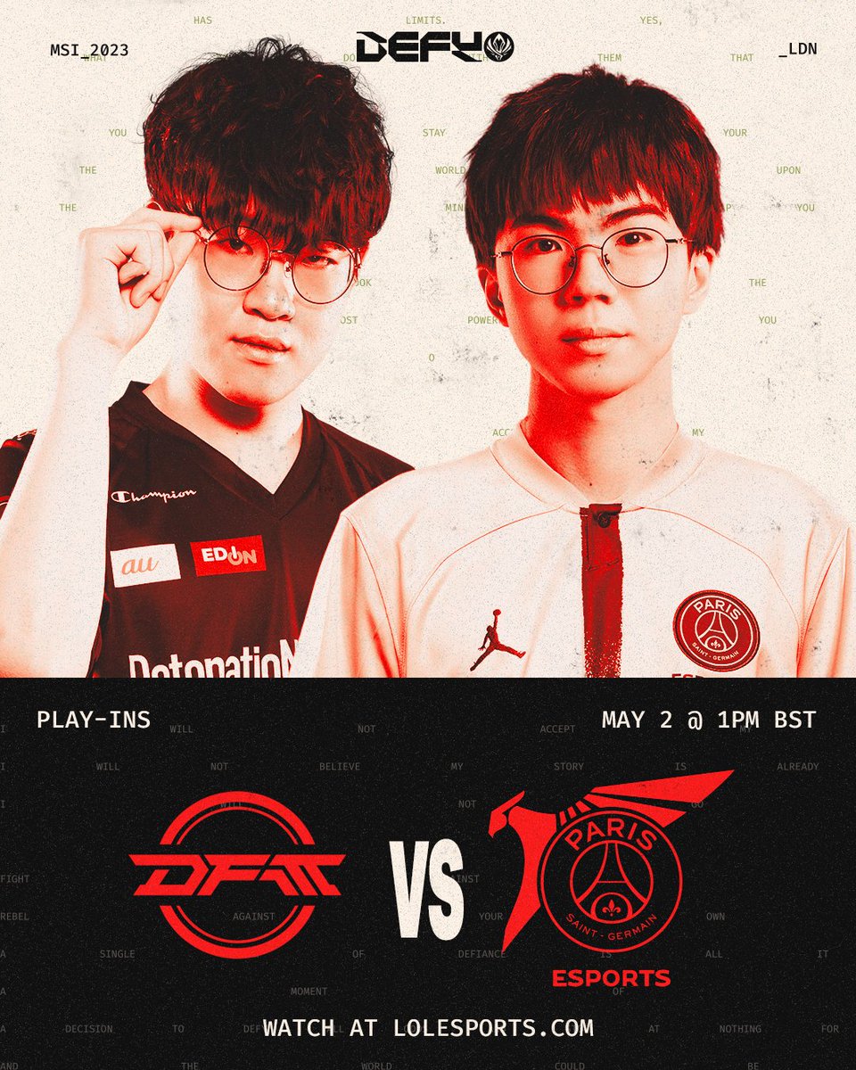 lolesports's tweet photo. 5 DAYS UNTIL #MSI2023 KICKS OFF!
5 DAYS UNTIL #MSI2023 KICKS OFF!
5 DAYS UNTIL #MSI2023 KICKS OFF! https://t.co/utb319mCbc