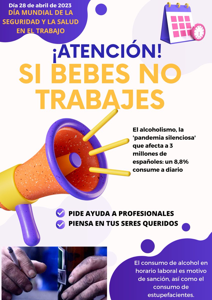 Folstefano's tweet photo. #Opsea22 #ActualidFol A continuación os muestro un poster dedicado al consumo de alcohol y estupefacientes en el ámbito laboral, por el día Mundial de la seguridad y la salud en el trabajo, que por desgracia es uno de los muchos motivos de accidentes en el ámbito laboral. https://t.co/GT6RB2b4aG