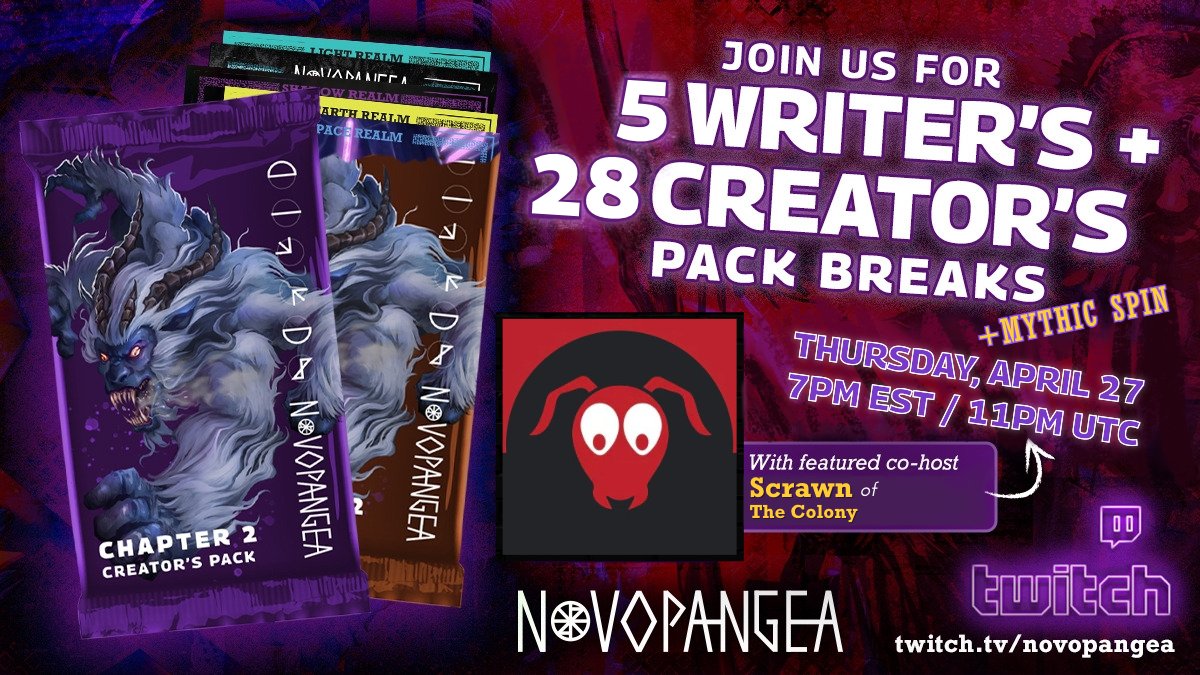 Novopangeaio's tweet image. Just a few hours to go! Tonight is the WHALE Break! Join us as we have @RobFlaska a.k.a. Scrawn of The Colony on as our Featured Co-host to open a TON of Creators Packs! Head to twitch.tv/novopangea at 11pm UTC a for the fun!
novopangea.io #packbreaks #nft #nftgaming