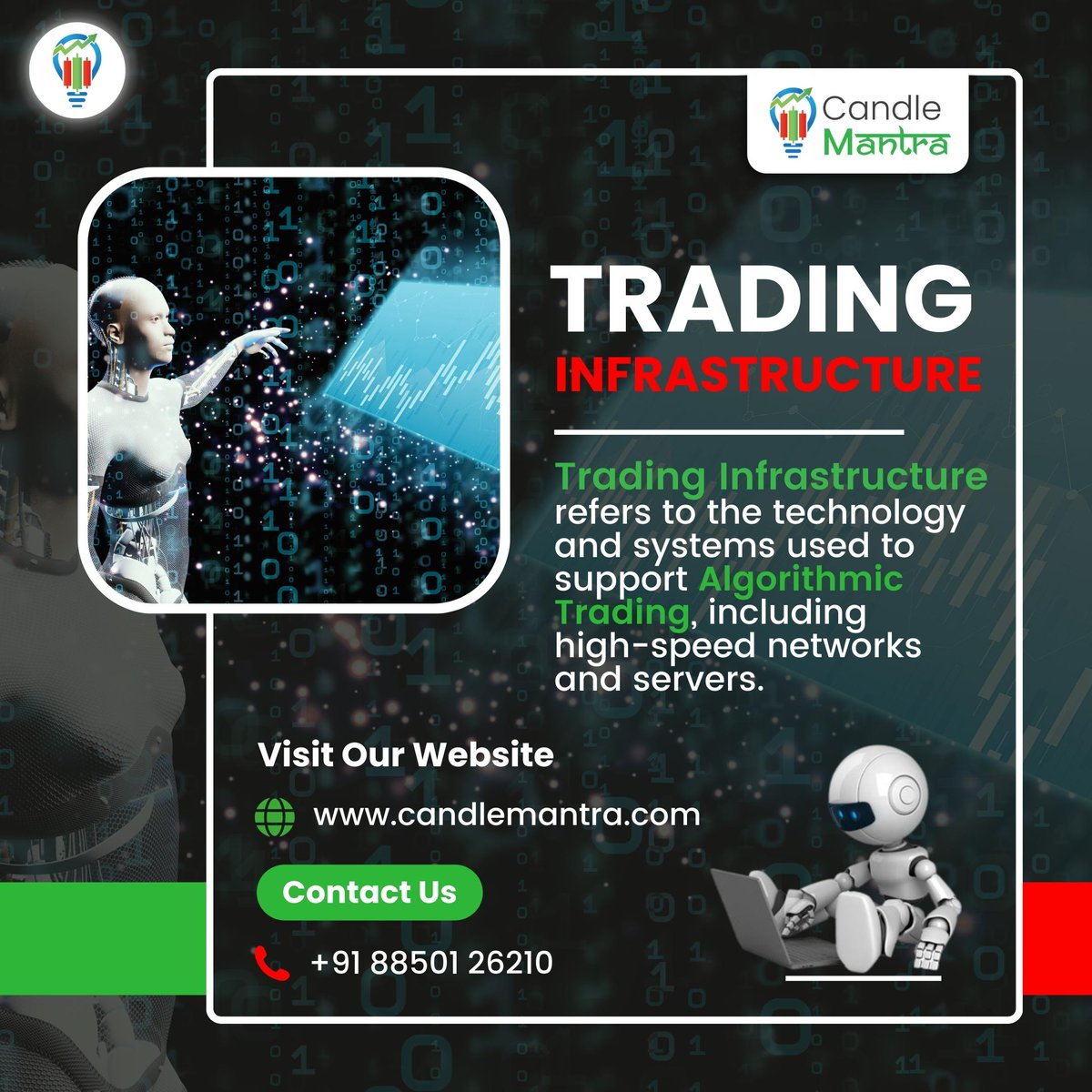 CandleMantra's tweet image. The right infrastructure is key to successful algo trading. Invest in high-speed networks and servers to take your trading to the next level! 📈💹💰

#tradinginfrastructure #algotrading #candlemantra #trading #InfrastructureGoals #stockmarket  #automatetrading