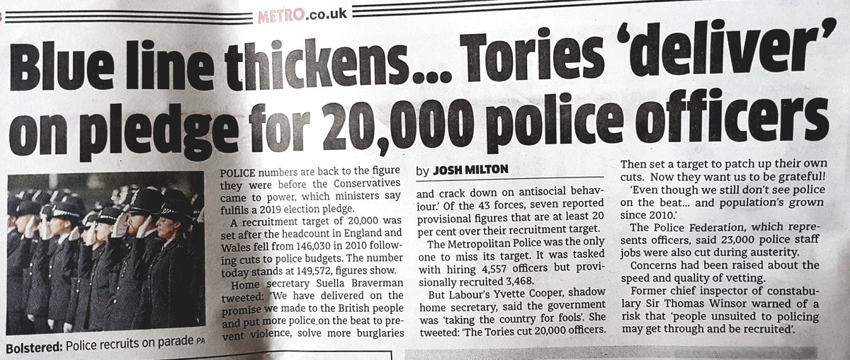 peterdevineManc's tweet image. Lies told by the Tories, as opposed to damned lies told on their behalf, by the #DailyMail owned #MetroNewspaper #PoliceNumbers