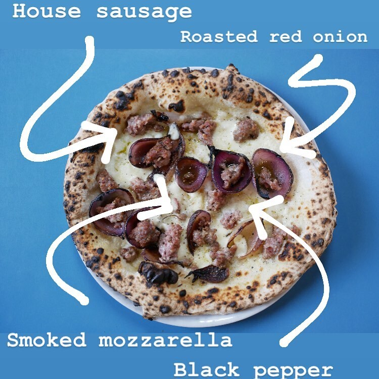 Loving this one. Smoked fior di latte, balsamic roast onion petals, house sausage &amp; black pepper. #spring23