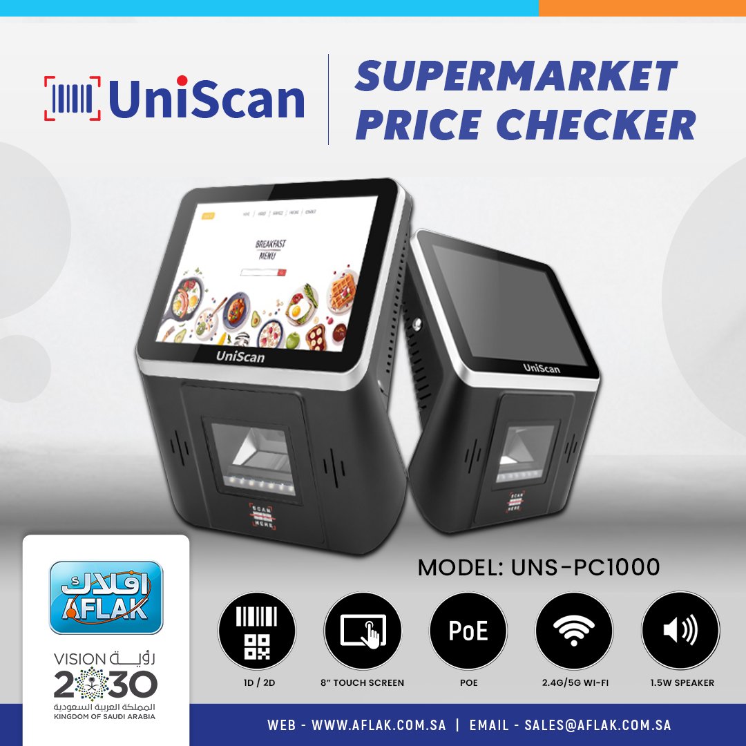 AflakElectronic's tweet image. UNS-PC1000 - 8-inch capacitive #TouchScreen #PriceChecker minimize your floor staff engagement in finding product’s price for customers. #viewmore 🔗 bit.ly/3HkTr6F

#AflakElectronics #UniScan #Electronics #saudivision2030 #saudiarabia #supermarket #saudi #technology