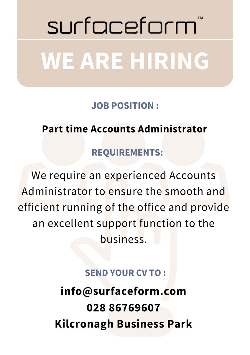 Surfaceform's tweet photo. We are hiring!

#accountancyjob #cookstown #hiring #job #surfaceform https://t.co/YqTFK0KnCz