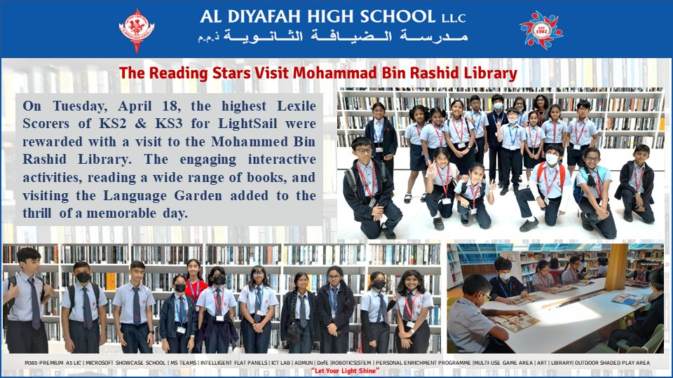 ADHSDubai's tweet photo. The Reading Stars Visit Mohammad Bin Rashid Library
#Diyafahshines #letyourlightshine #KHDAcommunity #ADHSstudents #ADHS #ADHSphotos #KHDA #khdadubai #aldiyafah #adhsparentcommunit #mohammadbinrashidlibrary #LightSail #reading @KHDA @PrincipalADHS https://t.co/YT09nTd8yB
