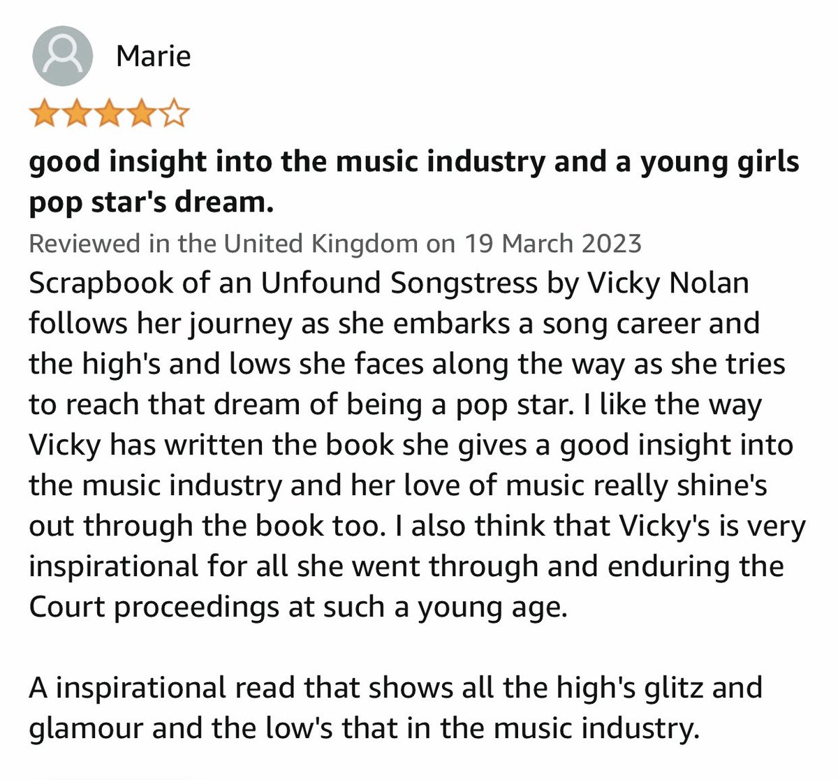 Another great review ❤️
                 ⭐️ ⭐️ ⭐️ ⭐️ 
#BooksWorthReading 
#scrapbookofanunfoundsongstress
