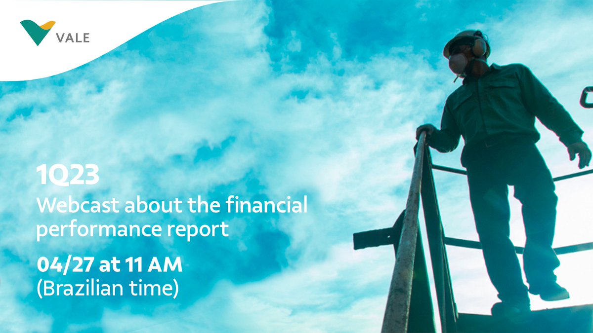Today, at 11am (Brasilia time), we will be presenting the financial results of 2023 first quarter.​
​
Learn more at: ​tinyurl.com/27bpp6nb​

#Vale1Q23