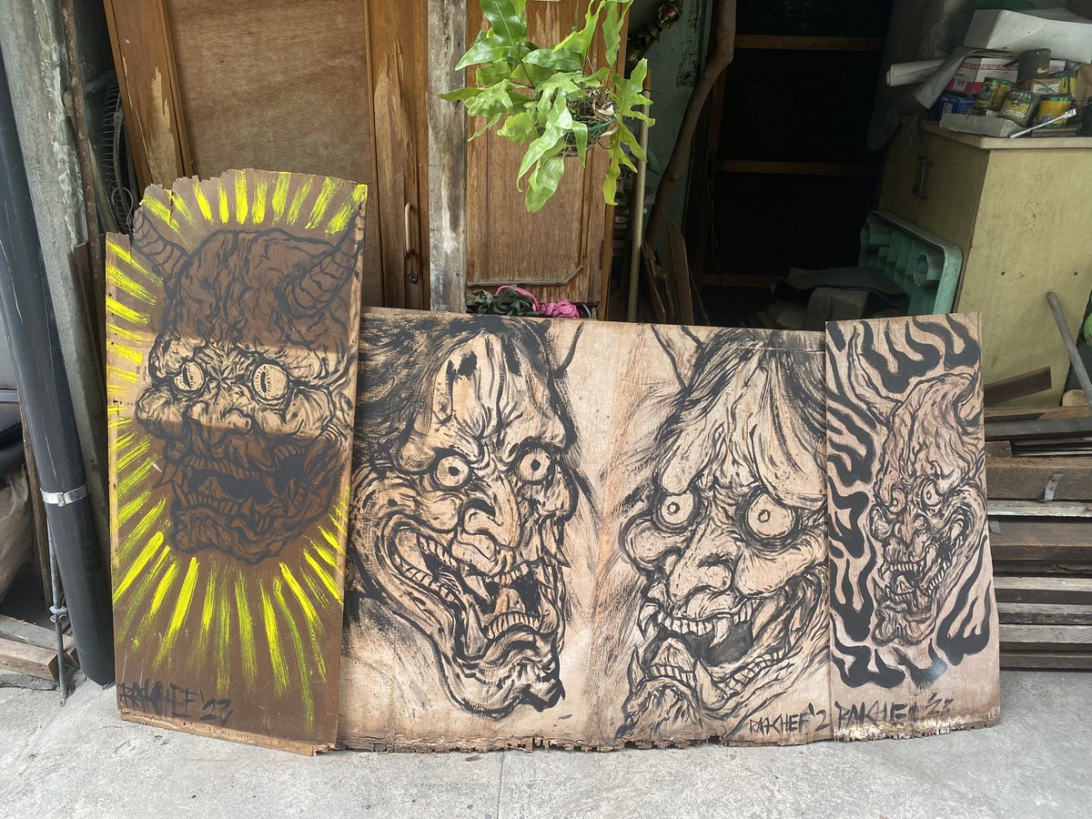 RatChef_'s tweet photo. RatChef gets corona virus and isolates and home but also kinda inspired so RatChef finds scrap plywood and paint and starts painting and now wants to keep doing it #ThankYouRatGod https://t.co/z1MqJ7E9P9