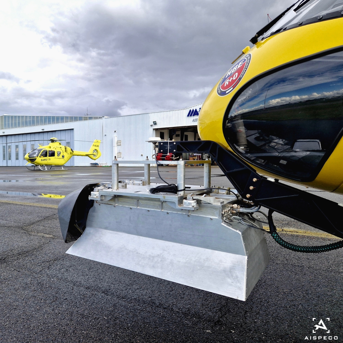 aispeco's tweet photo. #AISPECO data-collection system mounted on AS350 for #corridormapping application. Equipped with:
• @Riegl VUX240 LiDAR scanner;
• @TrimbleApplanix AP+50 GNSS and IMU positioning system;
• 2 x @PhaseOnePhoto iXU-RS1000 cameras;
• 1 x @PhaseOnePhoto iXM-50 camera.
#geospatial https://t.co/SDf26lmQSP