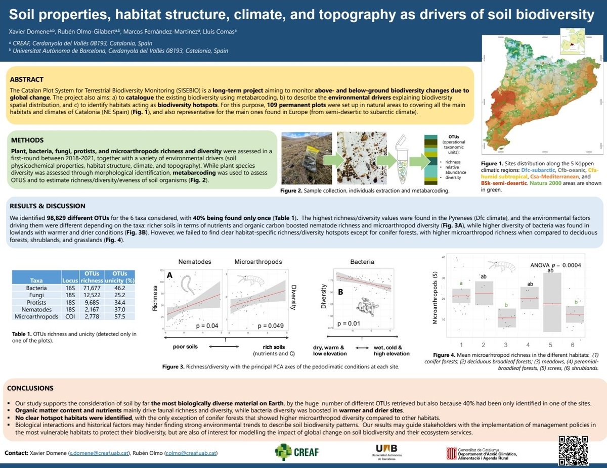 Join me Friday 28th April morning at the #EGU23 poster session to know more about the soil biodiversity trends found in the 109 plots of the SISEBIO project! (including soil fauna)
meetingorganizer.copernicus.org/EGU23/EGU23-16…
