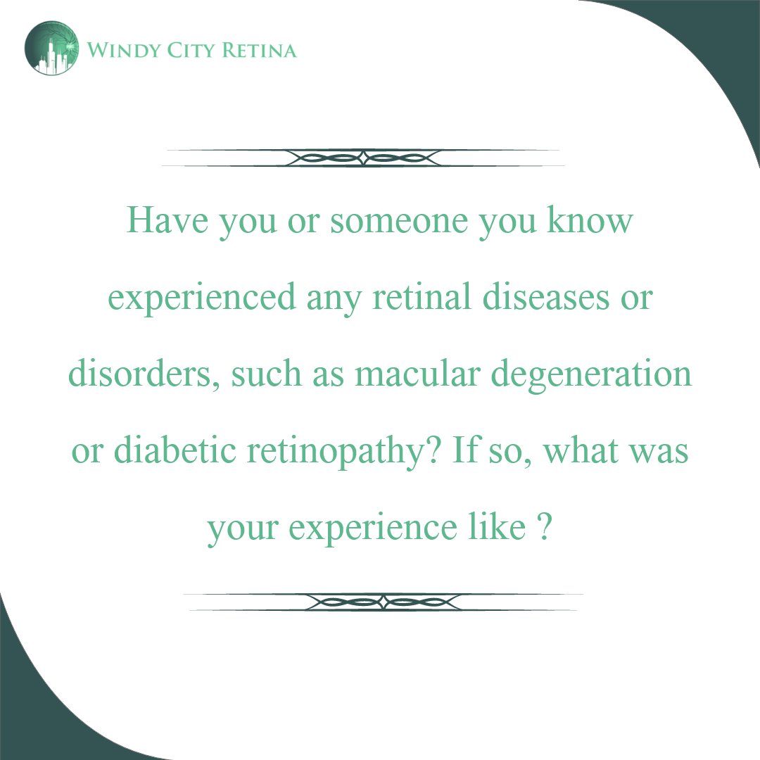 We want to hear from you! If you or someone you know has experienced a retinal disease or disorder, share your story with us in the comments below. Consult Dr. Ankit Desai 📞 (815)714-9115

#WindyCityRetina #RetinalDisease #EyeHealth #MacularDegeneration #RetinaAwareness