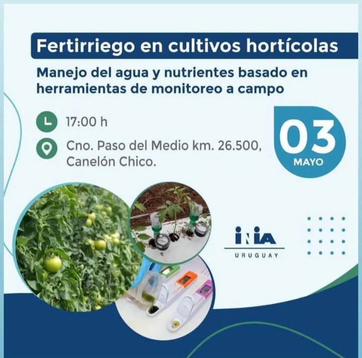 3 de mayo a las 17.00hs manejo del agua en fertirriego en cultivos horticultura, zona Canelon Chico!!
