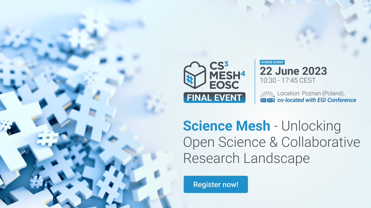 📢Join our final event to learn about the #ScienceMesh and how it is revolutionising #datasharing #datasynchronisation #OpenScience #scientific🤝collaboration across 🇪🇺! Register now➡️ cs3mesh4eosc.eu/news-events/ev…