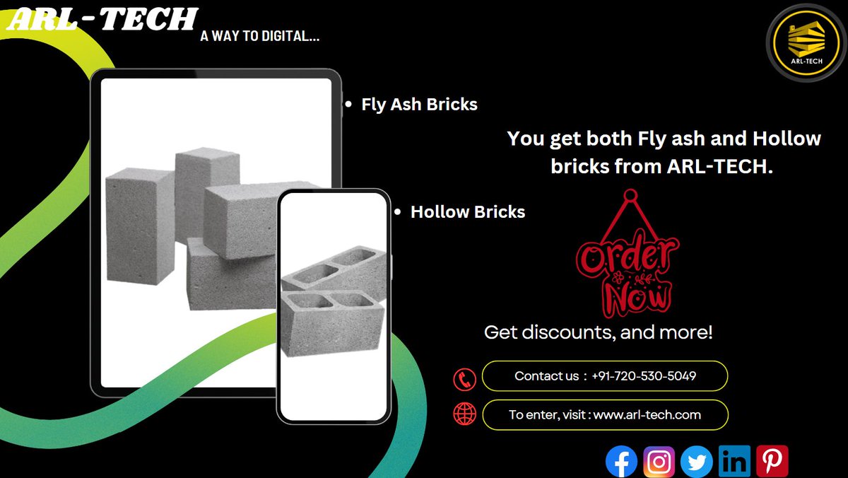 ARLTECHH's tweet image. It's Time to switch Digital with Arl-tech. ARL-TECH one-stop solution will provide fly ash and hollow bricks for your building work. If you would like to know more contact us today at +91-720-530-5049 or visit our website - arl-tech.com
#QualityBricks #arltech
