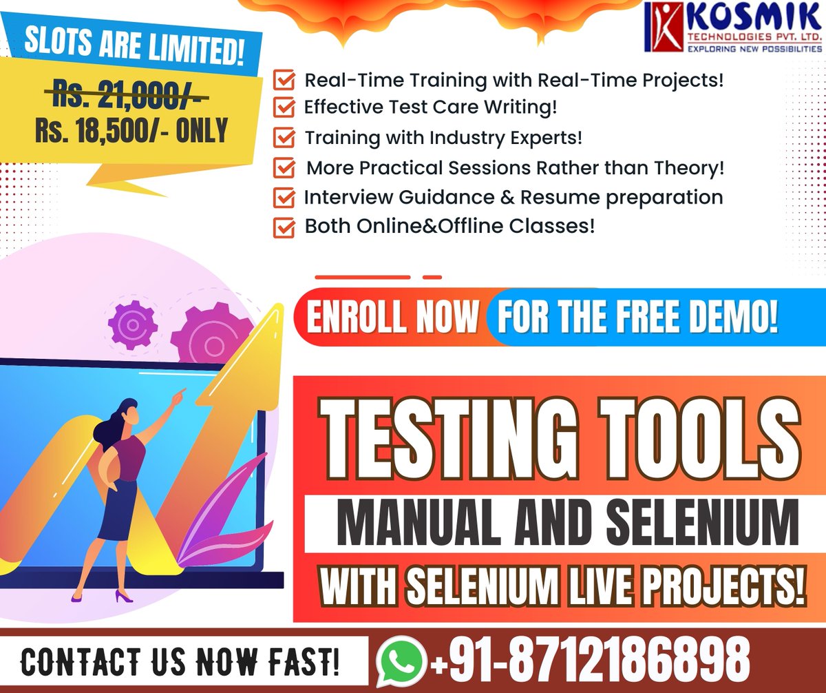 Kosmikteck's tweet photo. TESTING TOOLS TRAINING IN HYDERABAD,KPHB,KUKATPALLY
Register Now: https://t.co/8FwCIIVcU3
#SeleniumTraining #automationtesting #SelenuimTrainingInHyderabad
#manualtesting #automationtestingtraining #softwaretestingtraining #SoftwareTesting #Selenium #seleniumtesting https://t.co/H9VfwmV2EJ
