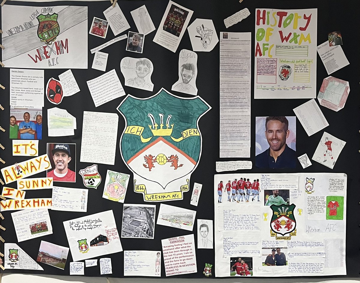 Lovely work created by our Year 6 classes to celebrate <a href="/Wrexham_AFC/">Wrexham AFC</a> winning the league. The children enjoyed researching facts about the club and then created this huge fact file. We hope you like it <a href="/RMcElhenney/">Rob Mac</a> <a href="/VancityReynolds/">Ryan Reynolds</a> <a href="/PMullin7/">Paul Mullin</a> <a href="/ElliotLee9/">Elliot Lee</a> <a href="/DeclanSwans/">Declan Swans</a>