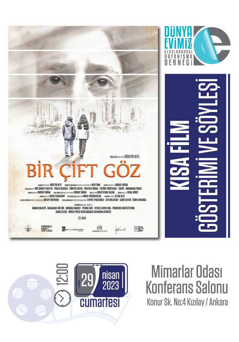 Ankara’da mülteciler konulu “Bir Çift Göz” kısa filminin gösterimine ve sonrasında yapılacak olan foruma davetlisiniz. 

🗓 29 Nisan Cuma | 12.00
📍 Mimarlar Odası Ankara Şubesi