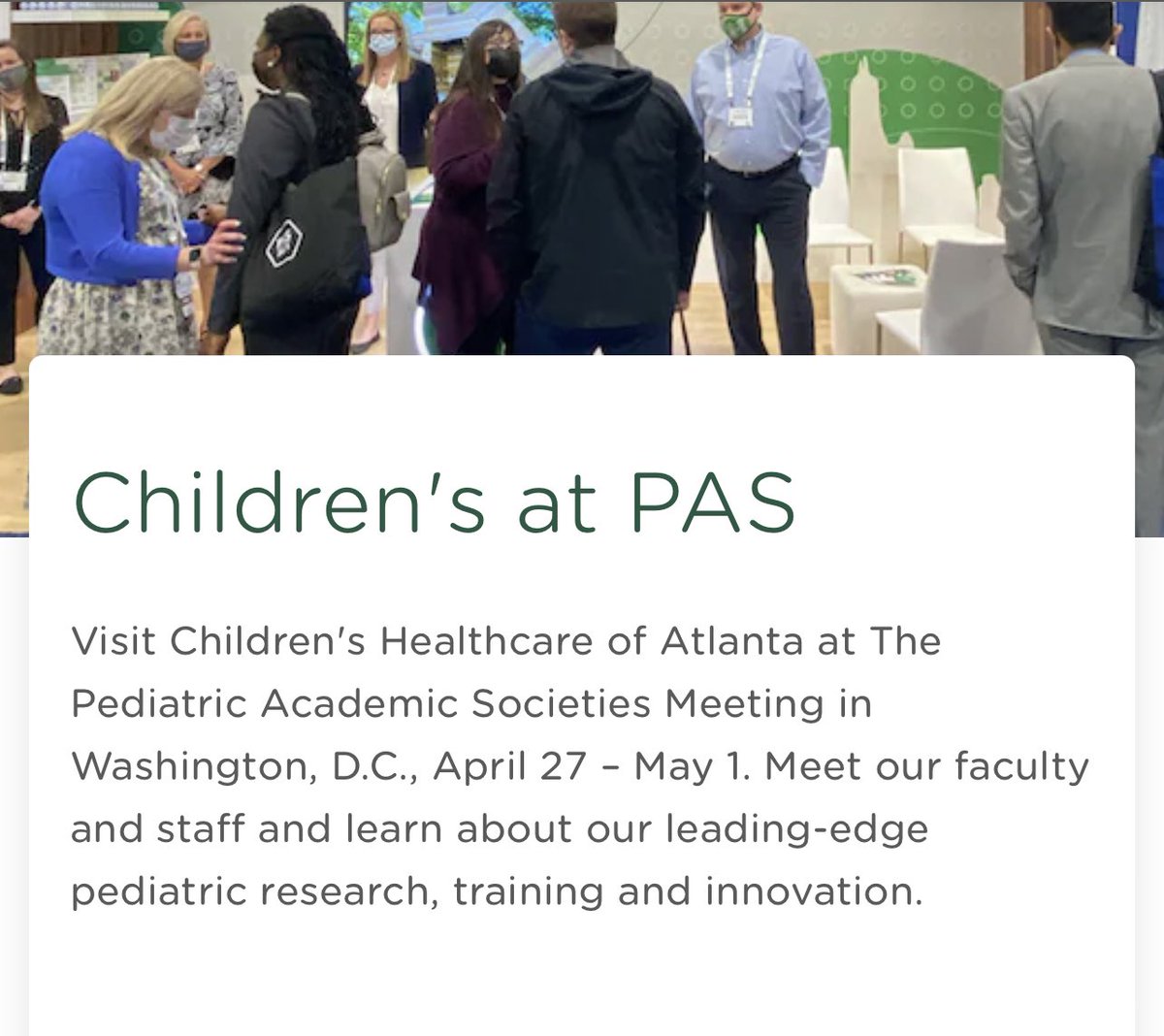 Ravi Mangal Patel (@ravimpatelmd) on Twitter photo Our researchers at <a href="/childrensatl/">Children's</a> <a href="/EmoryPediatrics/">Emory Dept of PEDS</a> are sharing exciting research 📊and chairing several sessions🎙️ at #PAS2023
✔️Check out highlights: choa.org/research/pedia…
👋 Visit us at Booth #416
🔗 Link to all our presentations: choa.org/-/media/Files/… Our researchers at <a href="/childrensatl/">Children's</a> <a href="/EmoryPediatrics/">Emory Dept of PEDS</a> are sharing exciting research 📊and chairing several sessions🎙️ at #PAS2023
✔️Check out highlights: choa.org/research/pedia…
👋 Visit us at Booth #416
🔗 Link to all our presentations: choa.org/-/media/Files/…