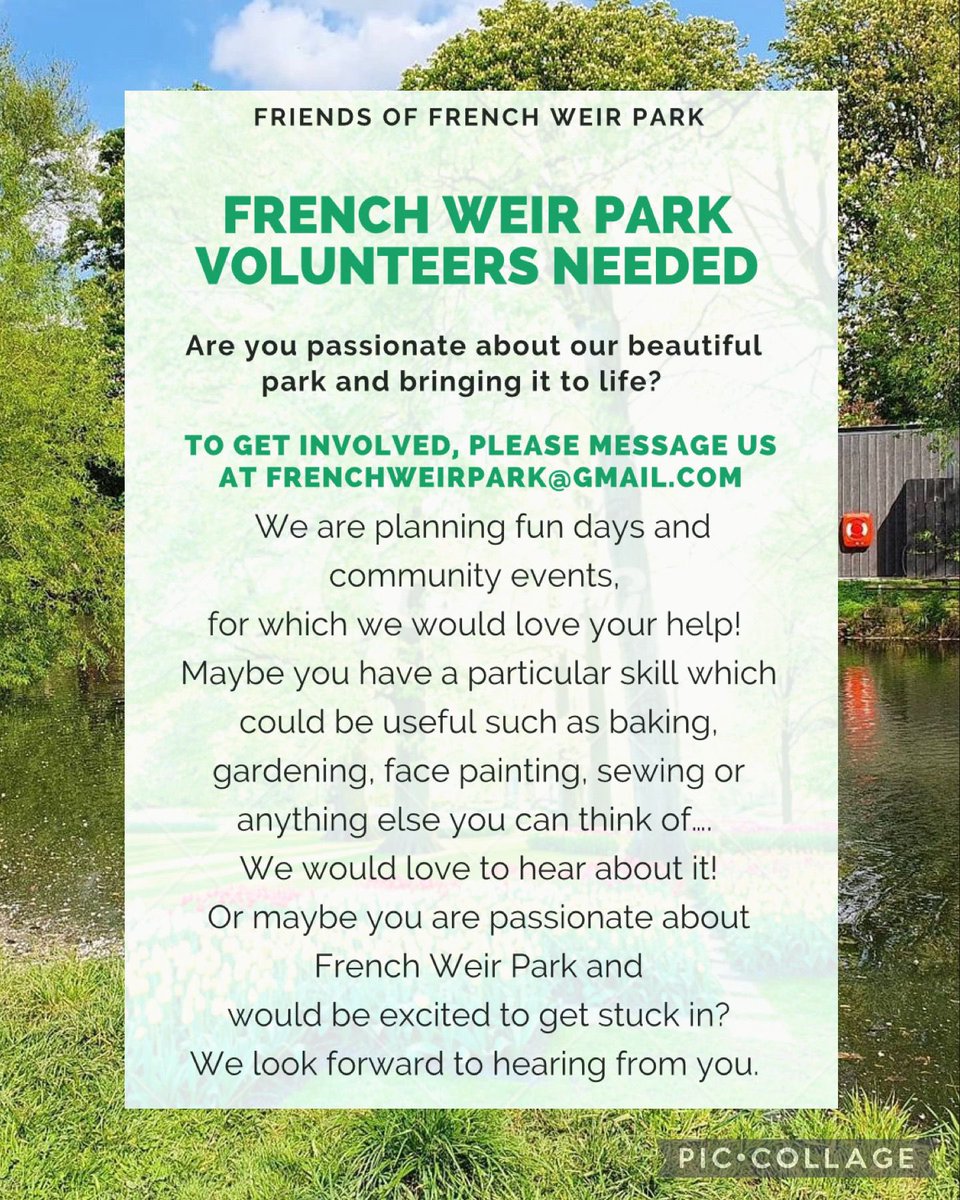 Hello, we’re back and we’re on the look out for volunteers. Are you from the local area and interested in being a part of French Wier Park Friends? See info below 👇