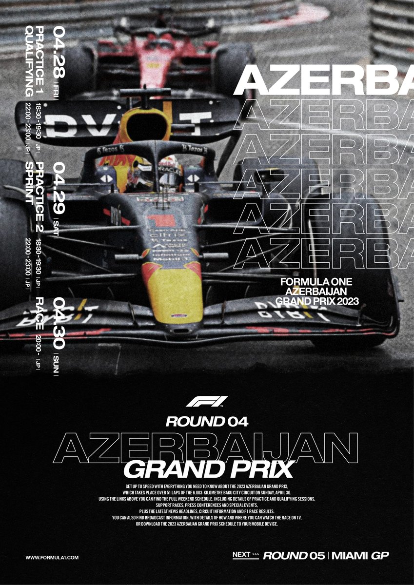 tomoya0309n's tweet photo. vol.62 | ORIGINAL POSTER DESIGN DATE 2023.04.27
#GRAPHICDESIGN
#TYPOGRAPHY
#POSTERDESIGN
#グラフィックデザイン
#タイポグラフィー
#ポスターデザイン
#FORMULA1
#FORMULAONE
#AZERBAIJANGP
#F1JP
#アゼルバイジャンGP
#T_DESIGN https://t.co/IU5OsWbSN4