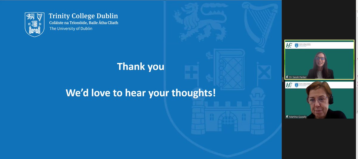 VEHost1's tweet image. Excellent presentation today from @SaraSParker   to join the next webinar in the series go to zoom.us/webinar/regist… @hea_irl @hrbireland @HSELive @hseresearch @LuisneMac @padraicfleming @PHPC @rikkesiersbaek @sburx @slaintecare @tcddublin @TCDhpm @TrinityMed1 @ims_events