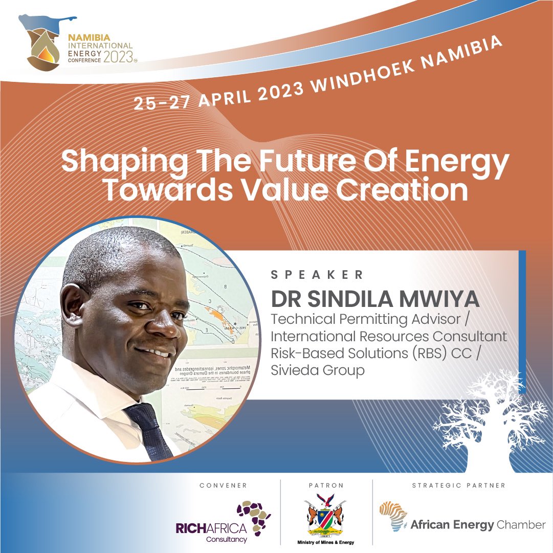 RICH_AFRICA's tweet photo. Dr. Sindila Mwiya – Technical Permitting Advisor, Risk-Based Solutions and International Resources Consultant, Sivieda Group
Frans Kalenga - Head of Sustainable Energies, National Petroleum Corporation of Namibia
Alex Ho - Regional Director (Southern Africa), Enterprise Singapore https://t.co/KsLoEigUDM