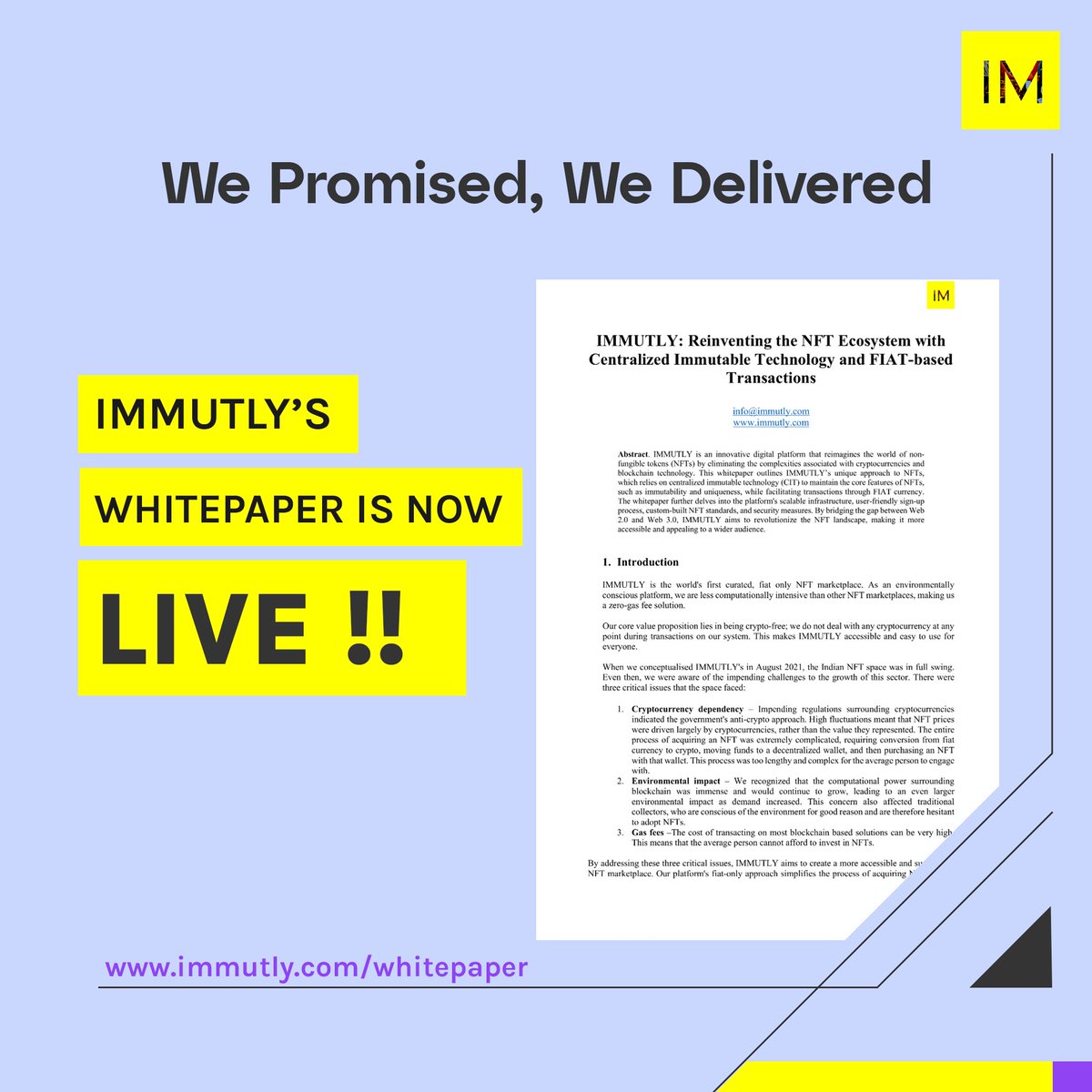 It’s true folks, we do have some big news indeed. We’re thrilled to announce that Immutly has officially released its Whitepaper!

Read all about it (and us) on our website today