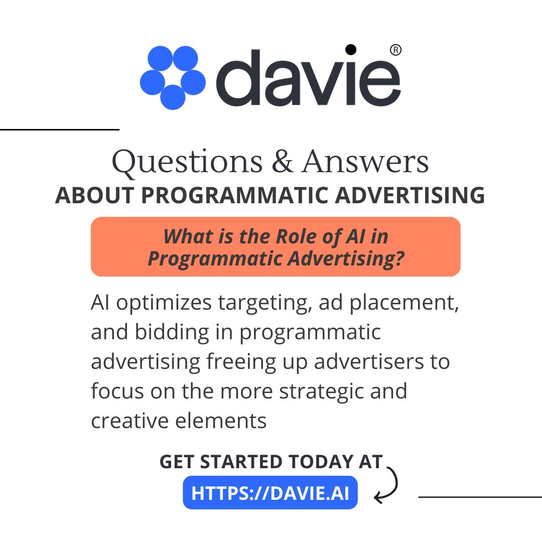 AI and machine learning are the driving forces behind programmatic advertising and benefit both advertisers and customers!  Get started today at davie.ai! #programmatic #aiinadvertising