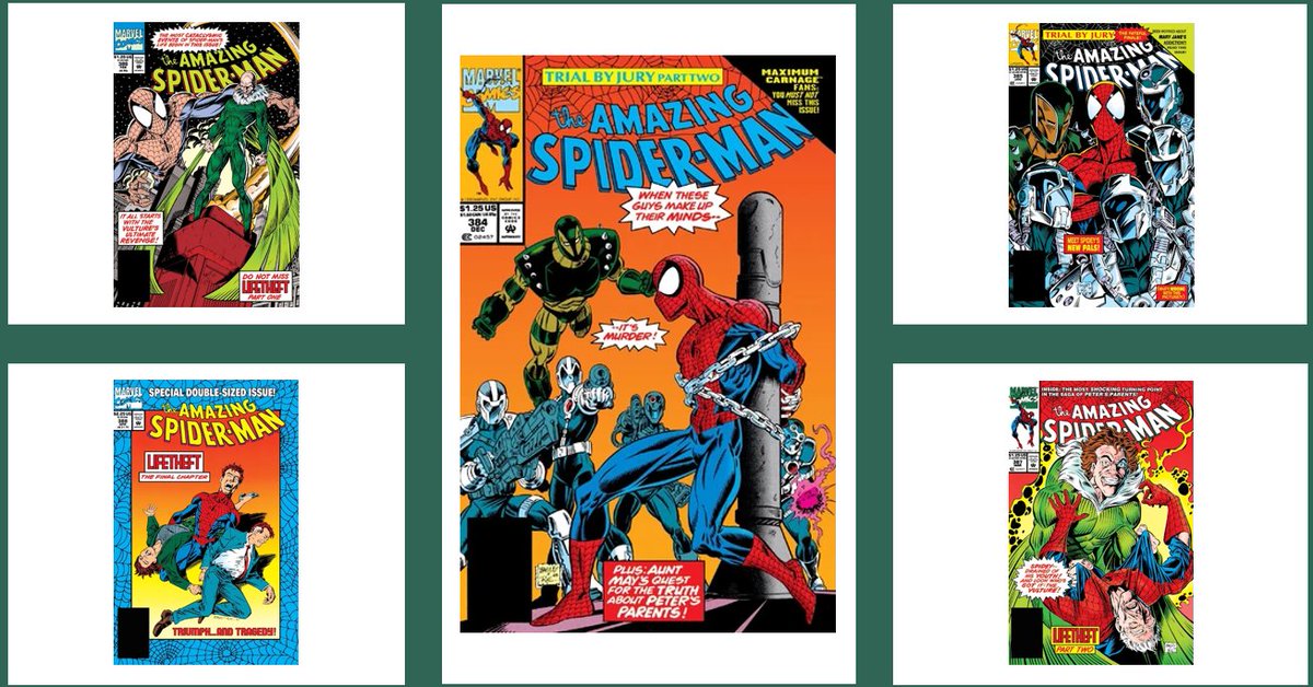 Cinemadroide's tweet photo. #COMICS #MyClassics la dernière partie du run de Michelinie est marquée par les débuts et la progression de Mark Bagley sur le titre et l'introduction de Carnage et l'héroïsation de Venom. Mais les intrigues tournent à vide et commencent les Xover qui annonce la Clone Saga. https://t.co/XW8mXzbXFo