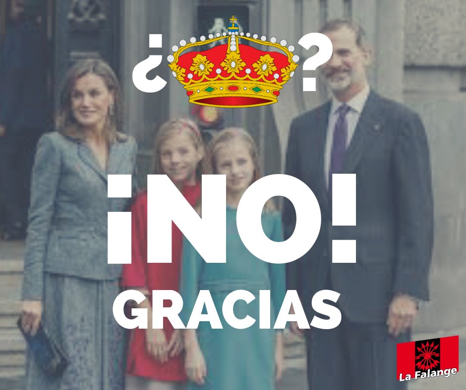 NosotrosFalange's tweet photo. Los falangistas no queremos ni al borbón, ni a su constitución.

Felipe VI y su corrompida dinastía, en ningún caso, fueron ni son garantes de la unidad de España.

Siempre fue una pieza miserable en la decadencia de nuestra patria, de la cual siempre se sirvieron de forma vergonzosa.

Ni el de antes ni el de ahora, ¡Arriba España!

 #Abajoelrey #Borbon #Falange