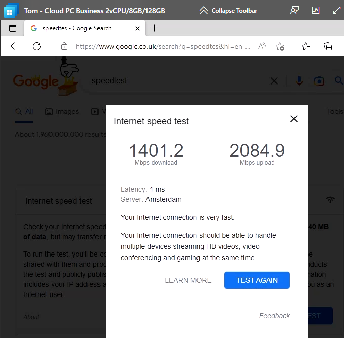 TomsTalks's tweet image. It took about 22~ minutes to provision my #Windows365 pc.
But the internet speed is lightening ⚡