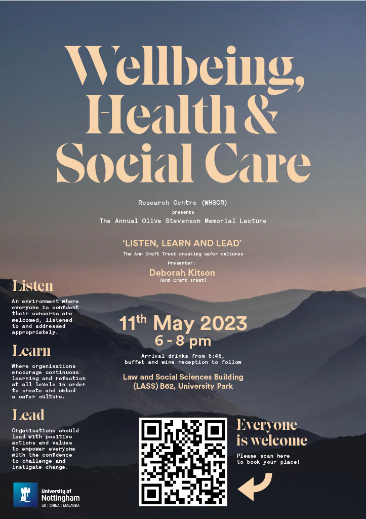 UoNSocialWork's tweet photo. Huury 3-days left before the Olive Stevenson Memorial Lecture. 11th May 6-8pm.
For more info follow this link:
https://t.co/ZeX061btQK https://t.co/qMh87rZXGQ