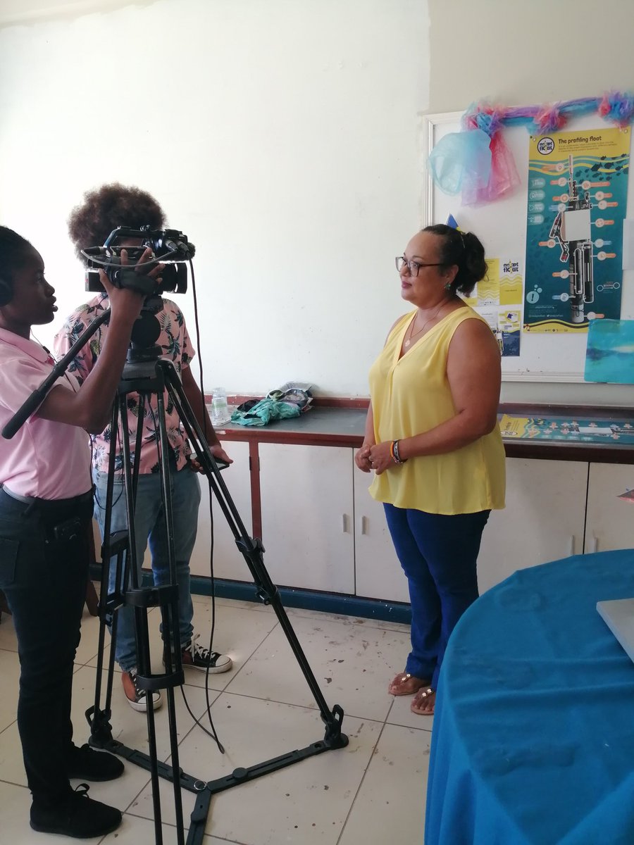 SBluefloat's tweet photo. Showing the students in the SeyBlue Team our float on the map, while identifing our world heritage site #Aldabra... Teacher facilitator interview by "Telesesel" local television About the #adoptafloat program 😊 positive feedback https://t.co/ITspLTiQaA