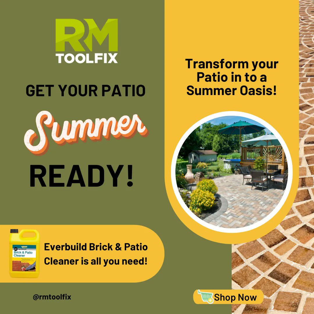 RMPlantServices's tweet photo. Get your patio BBQ ready for Summer and wow all of your guests! 🤩

You need Everbuild 401 Brick &amp; Patio Cleaner!

It does just the job, so you don't have to worry about it!

Shop now: https://t.co/a4Zsp4paHy

#patiocleaner #everbuild #everbuild401brickandpatiocleaner #summer https://t.co/clBm4MEytL