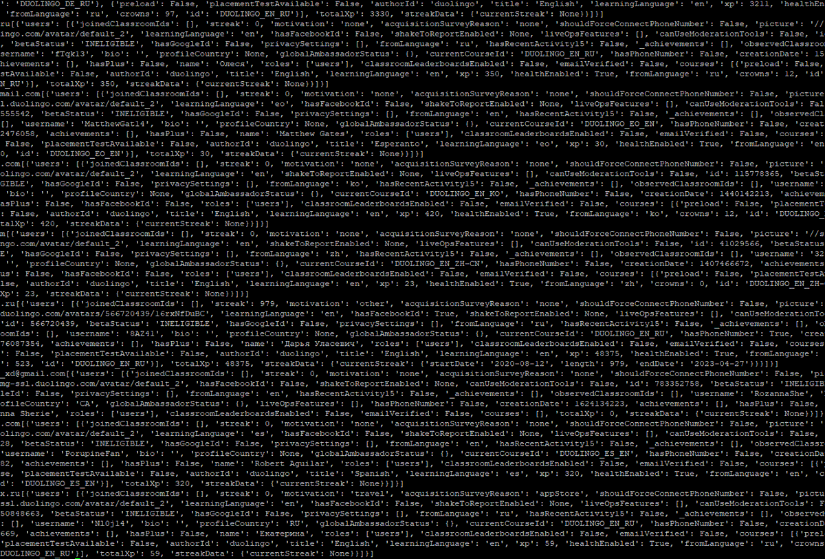 SOSIntel's tweet photo. We've been looking into an issue with the Duolingo API that allows for the enumeration of valid user accounts and extraction of some metadata https://t.co/kn1Y2aOe17