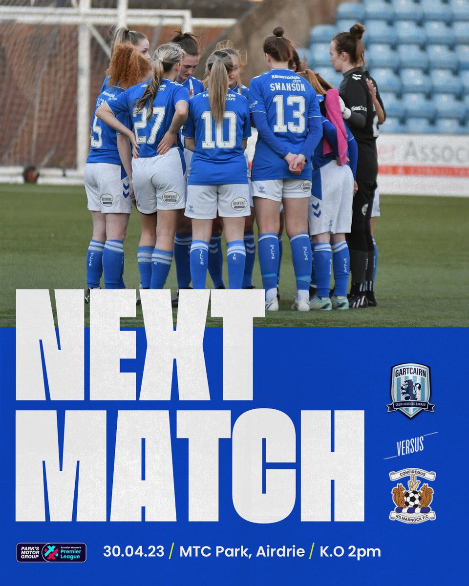 KilmarnockWFC's tweet image. Five to go 👊

The promotion push resumes on Sunday with a trip to face second placed Gartcairn in a huge #SWPL2 top-half clash.

🦁 #GARKIL 🐿️
