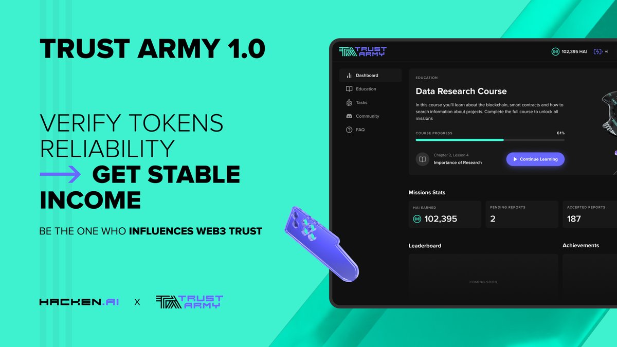 Proof_Of_Voice's tweet photo. #APRILEASES

🟠 Trust Army 1.0 – LAUNCHED

Our ultimate #Web3 research and educational platform, designed to help you learn the ins and outs of blockchain analysis, define the reliability of industry's projects, and proper #DYOR, is finally live https://t.co/s5TZoPCHlz