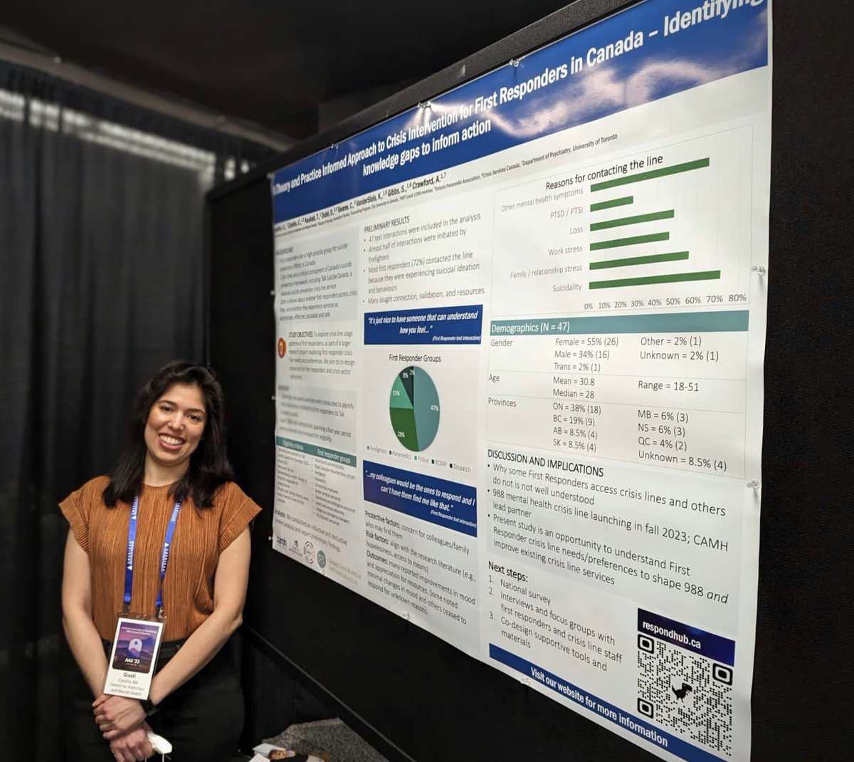 <a href="/gcast21/">Gisell Castillo</a> <a href="/ChantalleLC/">Chantalle Clarkin</a> presenting our work on crisis line supports for public safety personnel <a href="/CIHR_IRSC/">CIHR</a> <a href="/CAMHnews/">CAMH</a>