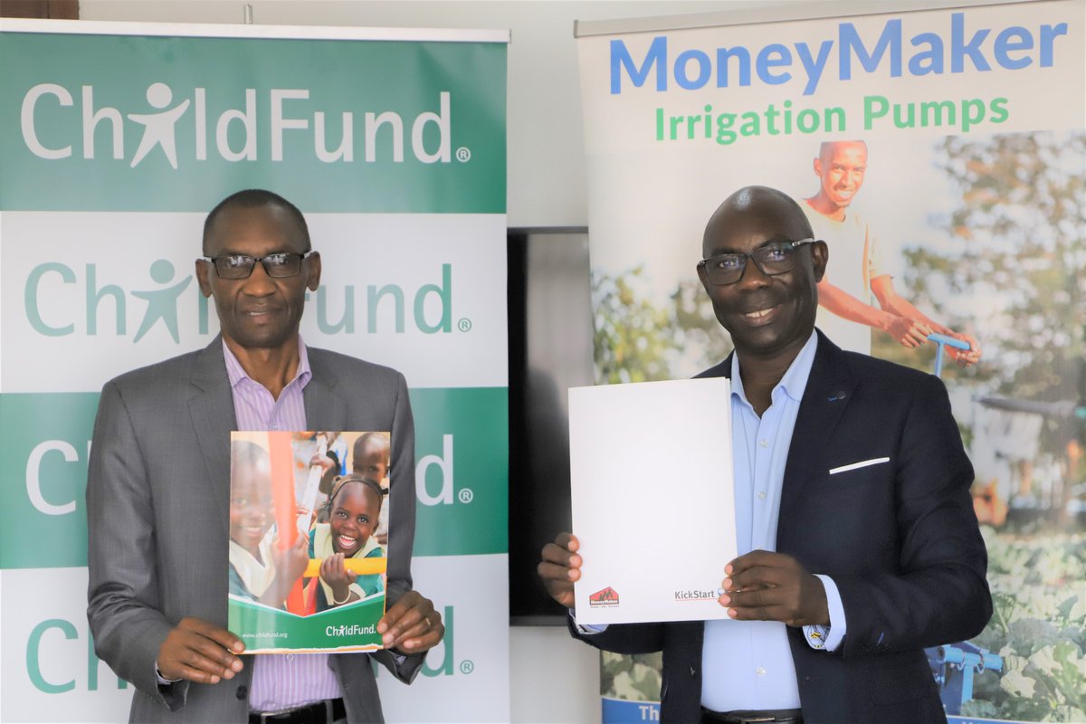 ChildFundAfrica's tweet photo. We have partnered with @KickStart_Intl to ensure #children across #Africa have access to nutritious foods by utilizing #moneymaker irrigation pumps for irrigation. Our goal is to boost #foodsecurity and promote #sustainablelivelihoods. MoU signed by @ChegeNgugi1 and Peter Juma. https://t.co/76eWvqjUja