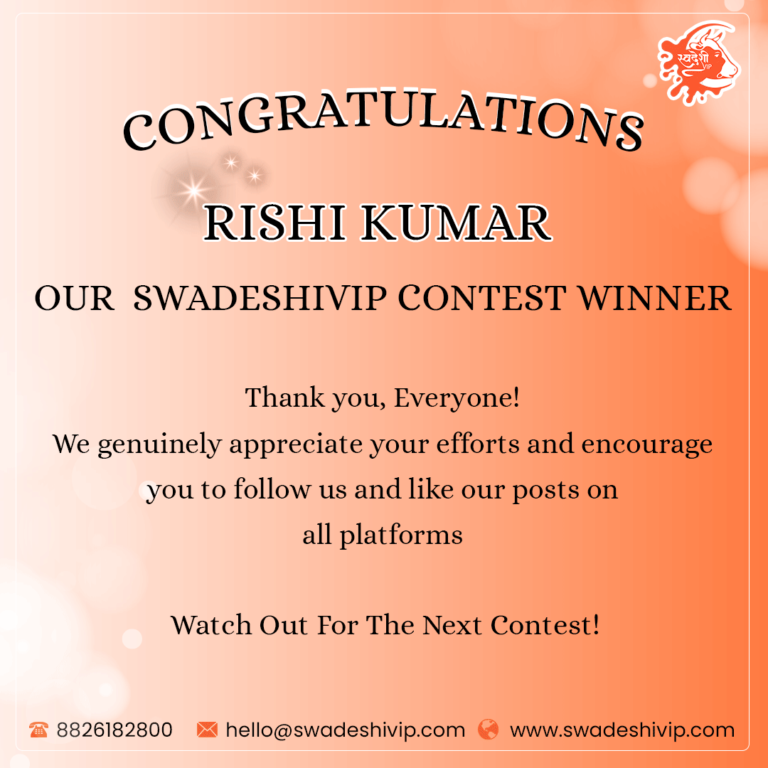 CONGRATULATIONS ✨RISHI KUMAR✨ @Cool_rishi02 You won a Rs 500/- #AmazonVoucher in #SwadeshiVIP Contest 2023. Thank you, everyone. We genuinely appreciate your efforts & encouragement. Watch Out For The Next Contest, and stand a chance to win amazing prizes 😇 #amazonvoucher