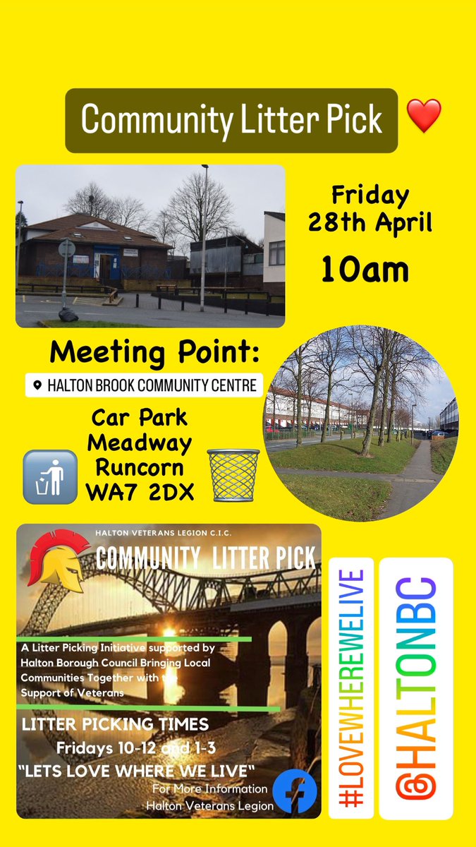 Halton Veterans Legion C.I.C. (@haltonvetlegion) on Twitter photo We will be outside Halton Brook Community Centre in the morning for our community litter pick 💚🗑️♻️🌎
We are looking for volunteers to join our wonderful team, if you can help tomorrow, we would love to welcome you at 10am 🫡
<a href="/HaltonBC/">Halton Council</a> <a href="/HaltonBrookPol/">Halton Brook Police</a> We will be outside Halton Brook Community Centre in the morning for our community litter pick 💚🗑️♻️🌎
We are looking for volunteers to join our wonderful team, if you can help tomorrow, we would love to welcome you at 10am 🫡
<a href="/HaltonBC/">Halton Council</a> <a href="/HaltonBrookPol/">Halton Brook Police</a>
