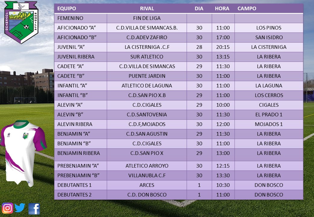 CDJuvRondilla's tweet photo. π Horarios 29 y 30 de Abril πͺ
π Entramos en la recta final
π£βͺοΈπ’ VAMOSS RONDILLA
#SomosRondilla
#FamiliaJuventudRondilla
#Futbol11
#FUBOL7
#Futbolfemenino
#Debutantes https://t.co/BHtURZMhmF