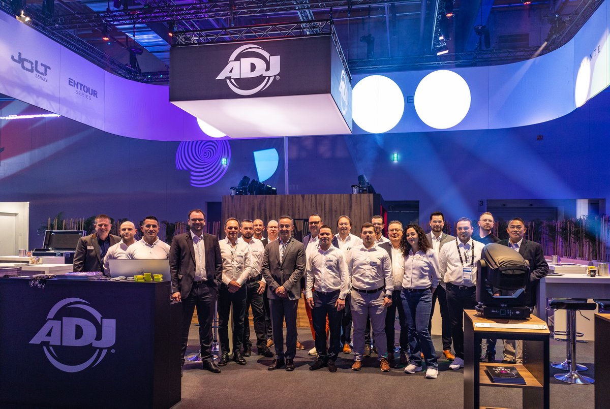 adjlighting's tweet photo. The ADJ team at Prolight + Sound 2023 in Frankfurt.

If you are attending the show today or tomorrow, we look forward to welcoming you to booth E57 in Hall 12.1.

@pls_frankfurt 
#adj #adjlighting #adjteam #prolightandsound #prolightandsound2023 https://t.co/EK8GYPEzzi