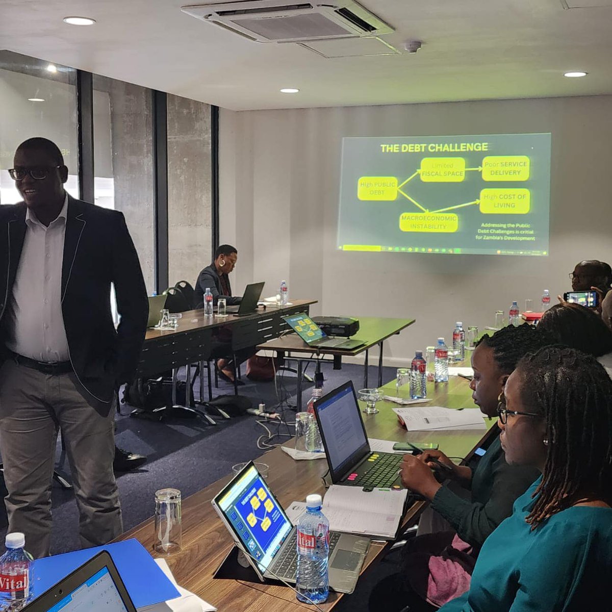 TI-Z SANCUS Officer Tommy Singogi making a presentation on Governance and Public Debt in Zambia at the ZCTU/CSO Coalition meeting yesterday morning. #tiz #tizambia