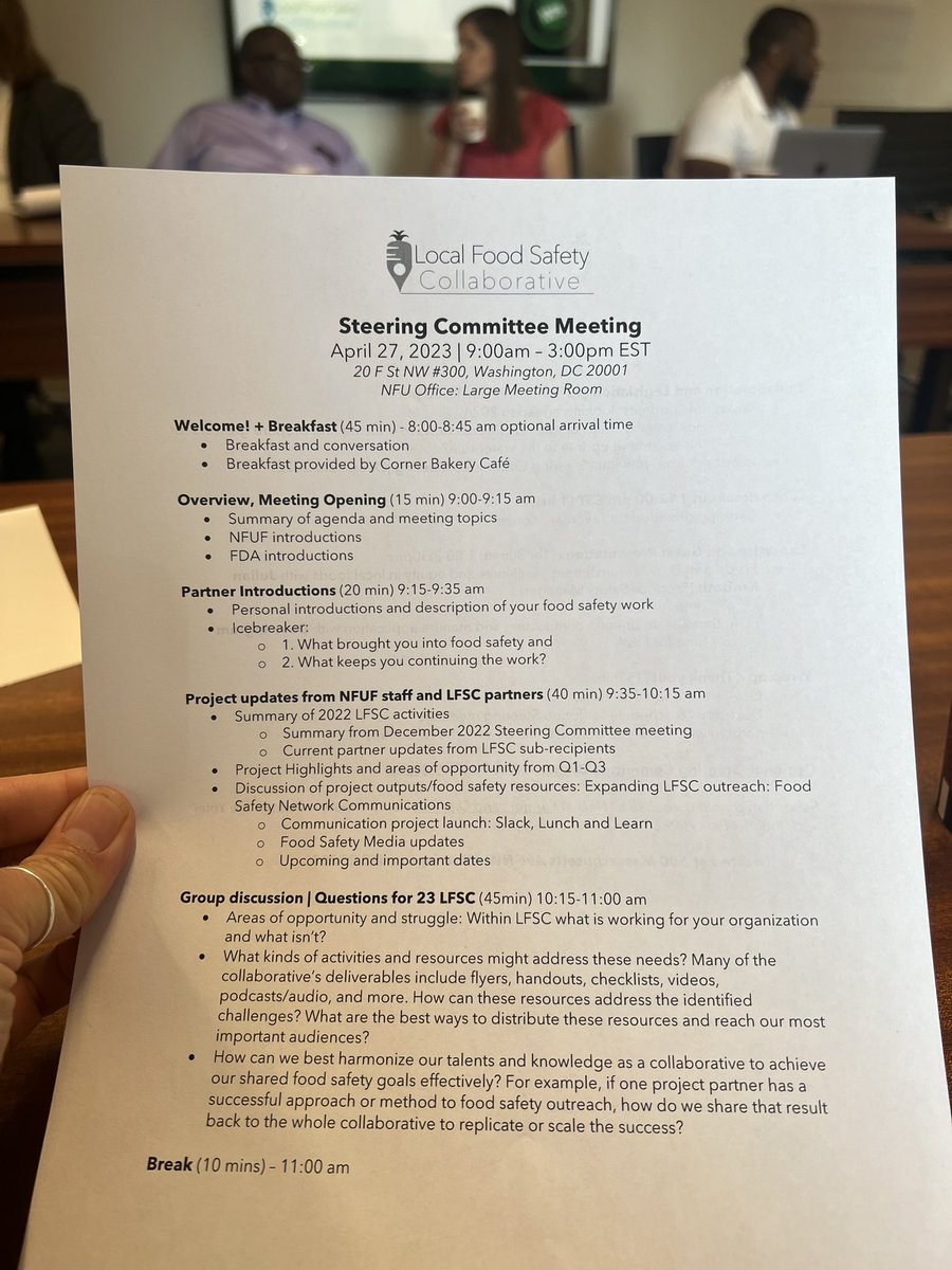 Today I’m in DC participating in the <a href="/LocalFoodSafety/">LFSC</a> <a href="/NFUDC/">National Farmers Union</a> national steering committee. Farmers Union gathered food safety professionals from across the country to discuss how to make sure  #FSMA and #GAPs educational materials work for small, diverse and underserved farms 🥕