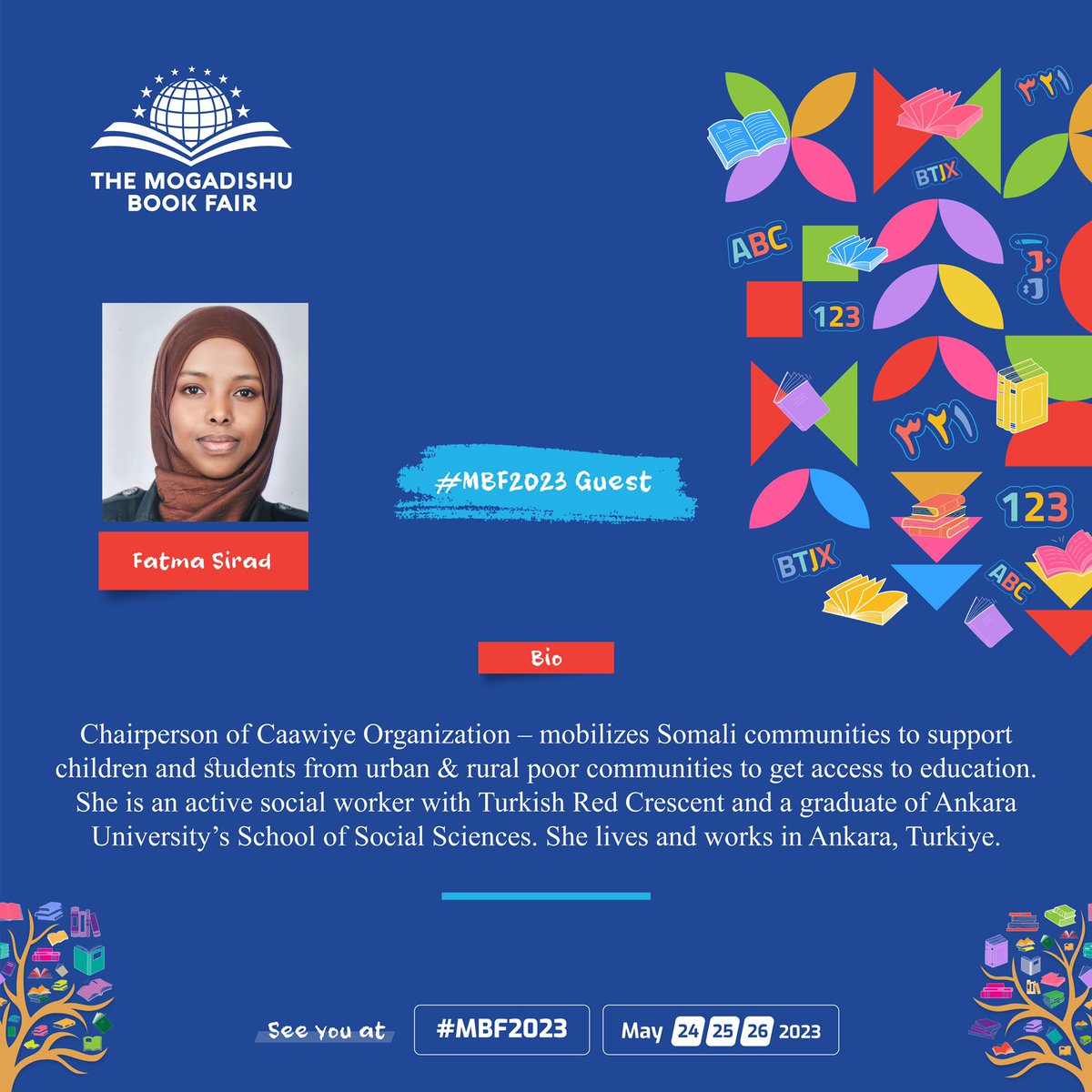 MogBF's tweet photo. #MBF2023 Guests: Betul Ozturk (@Btloz_trk) is a Ph.D. candidate in Islamic Theology at @AnkaraUni, board member of @caawiyeorg and part of Republic of Turkiye Presidency’s Directorate of Communications. Fatma Sirad (@FatmaSirad) is chairperson of @caawiyeorg, active social worker with Turkish Red Crescent (@TrRedCrescent) and a graduate of @AnkaraUni in Psychology of Religion.