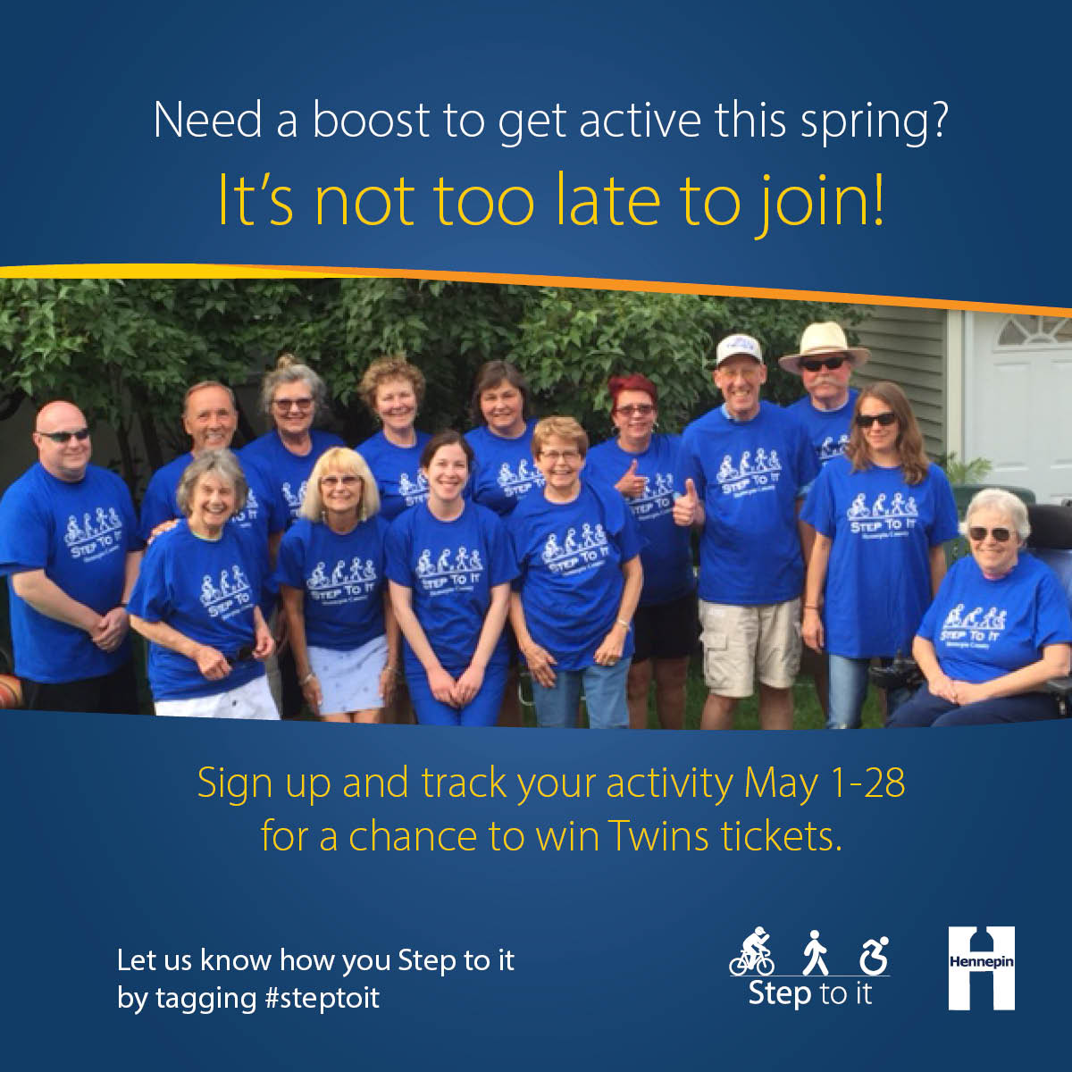 CityofEP's tweet image. Get outdoors and get active this spring. Take the #StepToIt Challenge — you could win Twins tickets!

▪️ Sign up today at StepToIt.org
▪️ Track your fitness activity between May 1–28
▪️ The city and individuals with the most logged activity by May 28 wins!